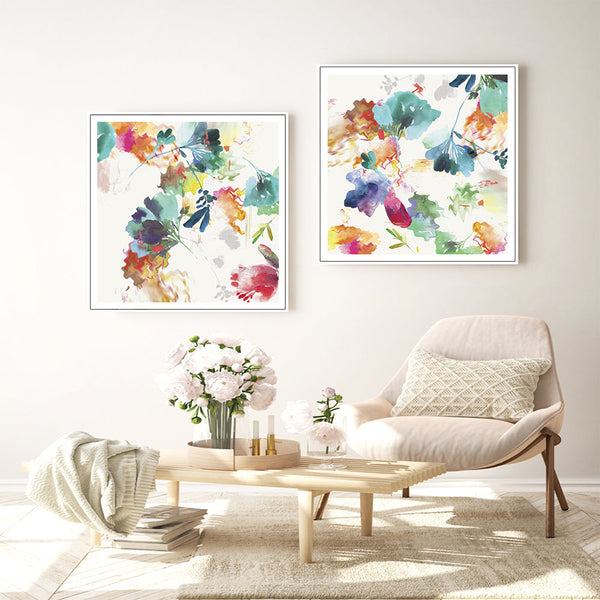 Posters & Prints Wall Art 80Cmx80cm Glitchy Floral 2 Sets White Frame Canvas