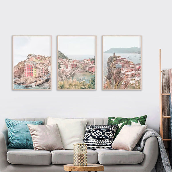 Posters & Prints Wall Art 70Cmx100cm Italy Cinque Terre 3 Sets Wood Frame Canvas