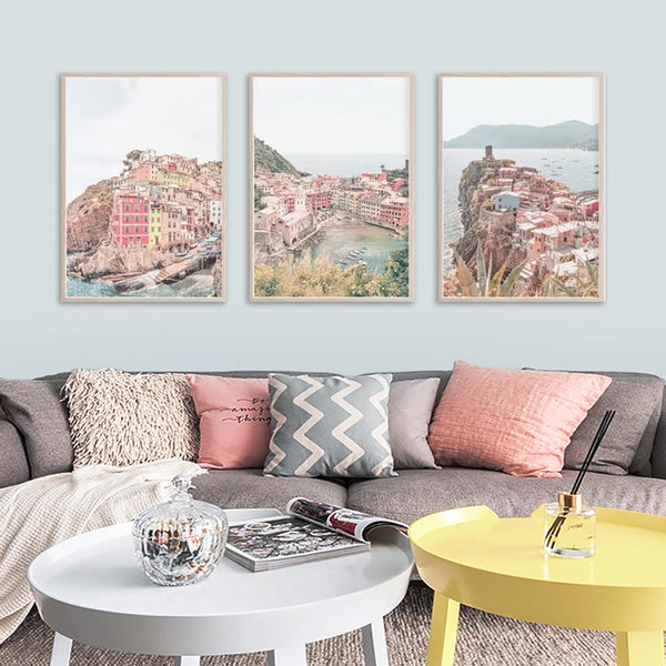 Posters & Prints Wall Art 70Cmx100cm Italy Cinque Terre 3 Sets Wood Frame Canvas