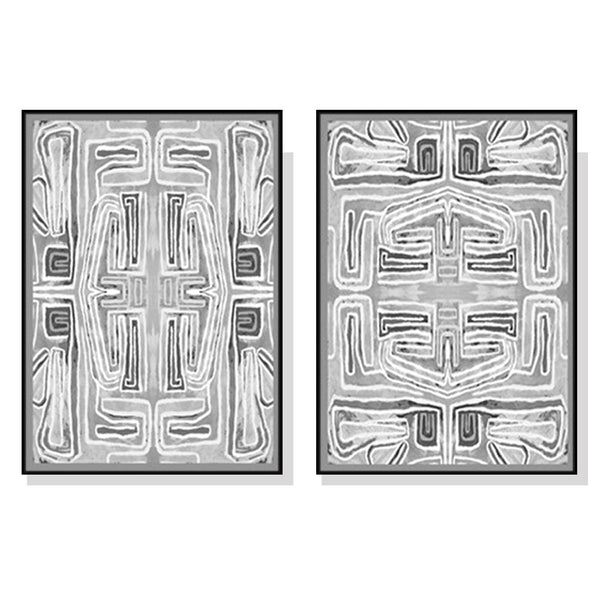 Wall Art 50Cmx70cm Black White Pattern 2 Sets Frame Canvas