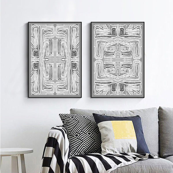 Wall Art 40Cmx60cm Black White Pattern 2 Sets Frame Canvas