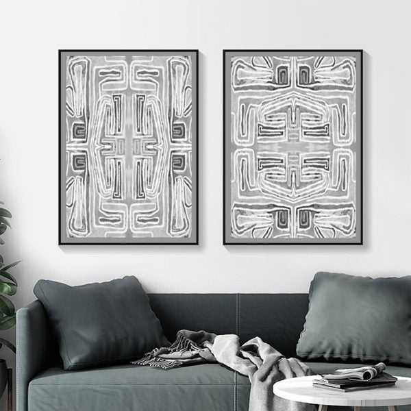 Wall Art 100Cmx150cm Black White Pattern 2 Sets Frame Canvas