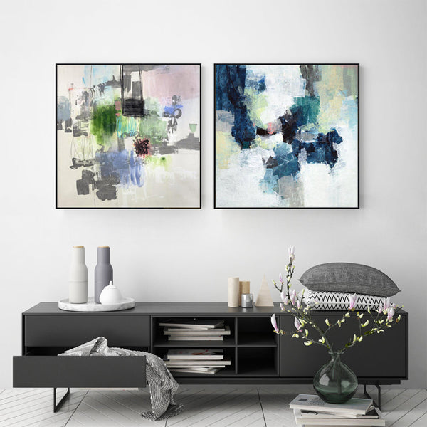 Wall Art 40Cmx40cm Blue Crushers 2 Sets Black Frame Canvas