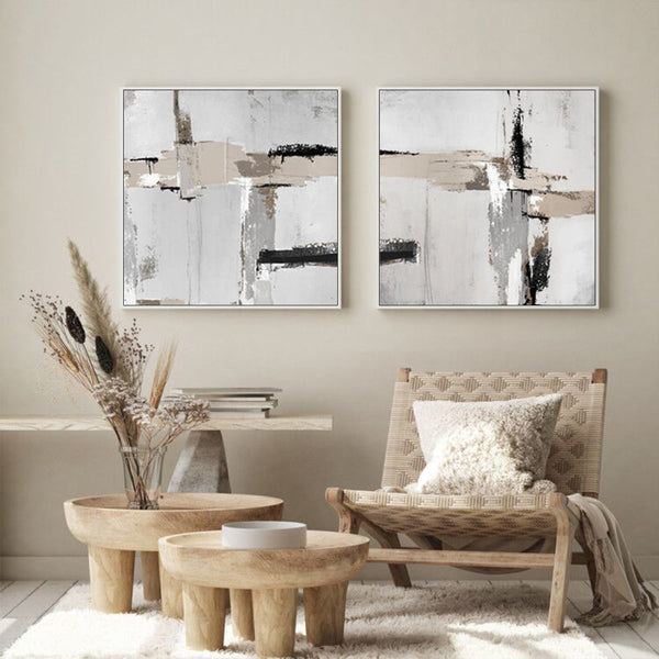 Wall Art 40Cmx40cm Neutral Abstract 2 Sets White Frame Canvas