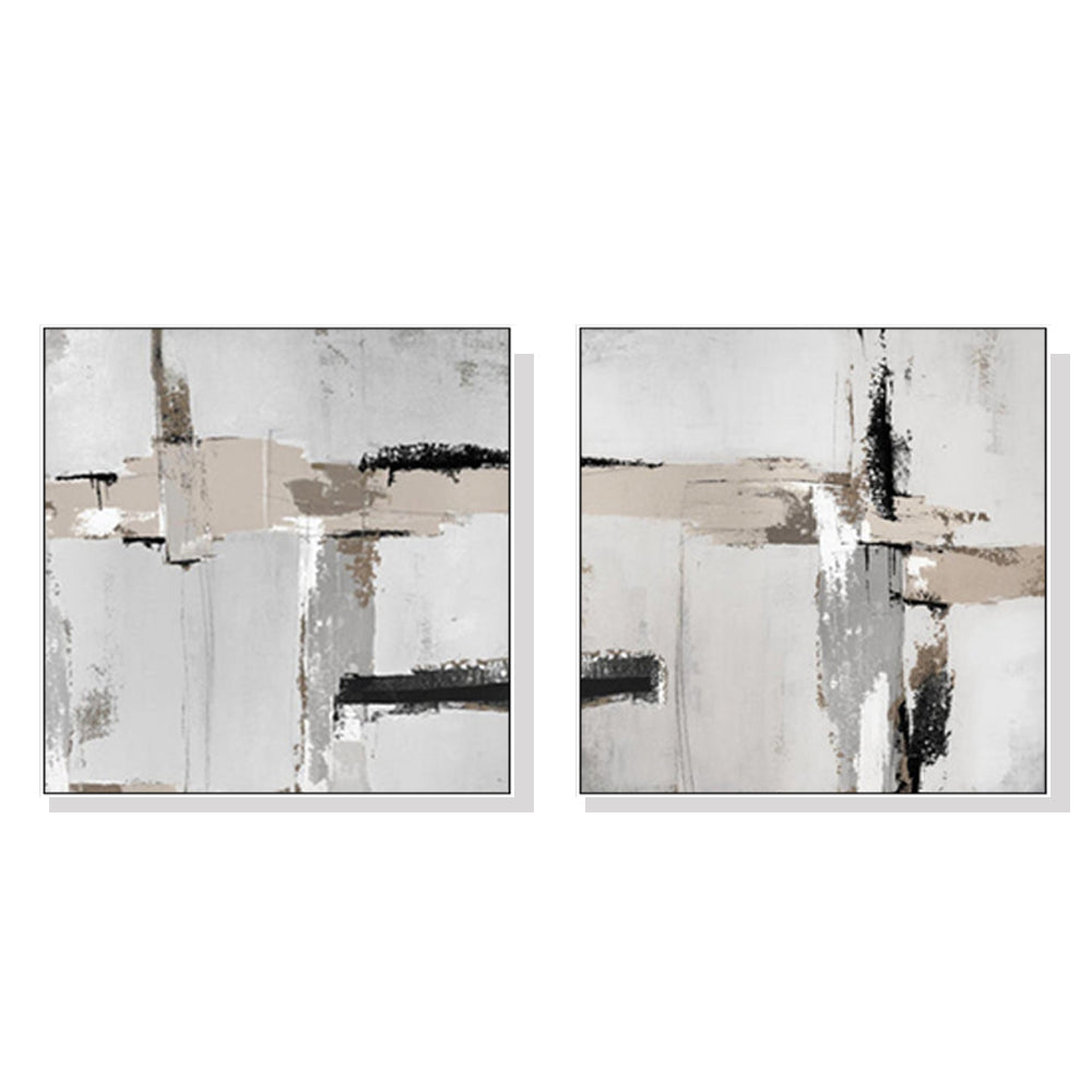 Posters & Prints Wall Art 100Cmx100cm Neutral Abstract 2 Sets White Frame Canvas