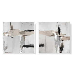 Wall Art 100Cmx100cm Neutral Abstract 2 Sets White Frame Canvas