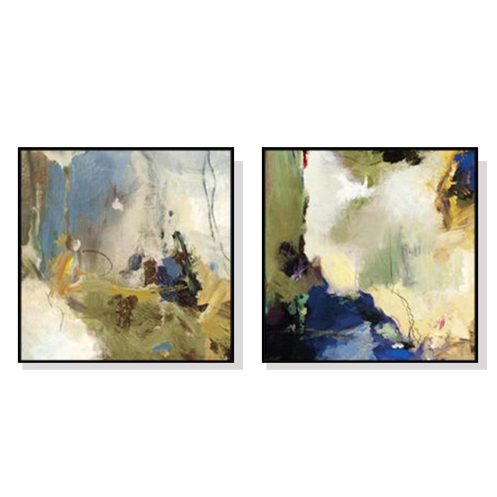 Posters & Prints Wall Art 40Cmx40cm Abstract Blue 2 Sets Black Frame Canvas