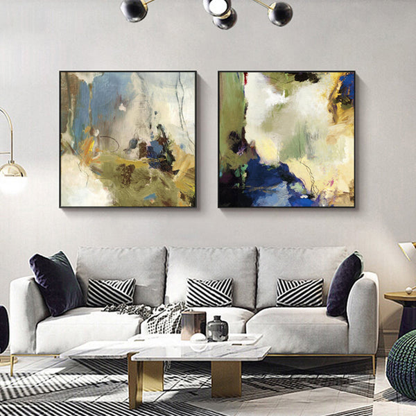 Posters & Prints Wall Art 40Cmx40cm Abstract Blue 2 Sets Black Frame Canvas