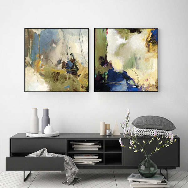 Posters & Prints Wall Art 40Cmx40cm Abstract Blue 2 Sets Black Frame Canvas