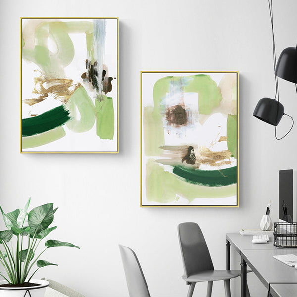 Posters & Prints Wall Art 40Cmx60cm Abstract Green Mint 2 Sets Gold Frame Canvas