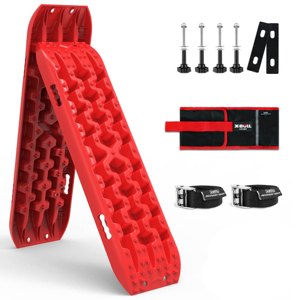 X-Bull 2Pcs Recovery Tracks Snow Mud 4Wd With 4Pc Mounting Bolts Red