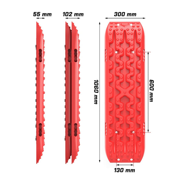 X-Bull 2Pcs Recovery Tracks Snow Mud 4Wd With 4Pc Mounting Bolts Red