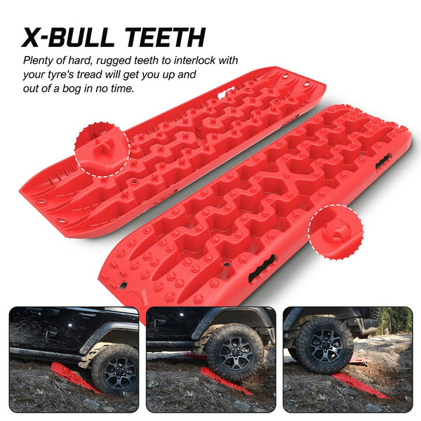 Recovery Tracks X Bull 2Pcs Snow Mud 4Wd With 4Pc Mounting Bolts Red