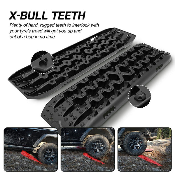 Recovery Tracks X Bull Boards 10T 2 Pairs Sand Mud Snow With Mounting Bolts Pins Black