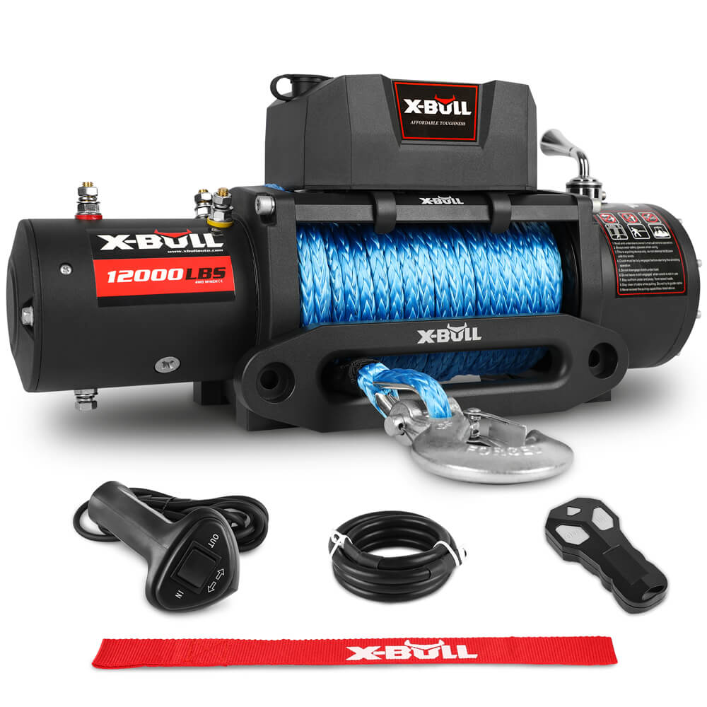 Tow Bars & Winches X Bull 4X4 Electric Winch 12V 12000Lbs Synthetic Rope 4Wd Car With Mounting Plate