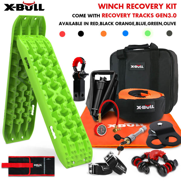 Tow Bars & Winches X Bull Winch Recovery Kit With Tracks Boards Gen 3.0 Snatch Strap Off Road 4Wd Green