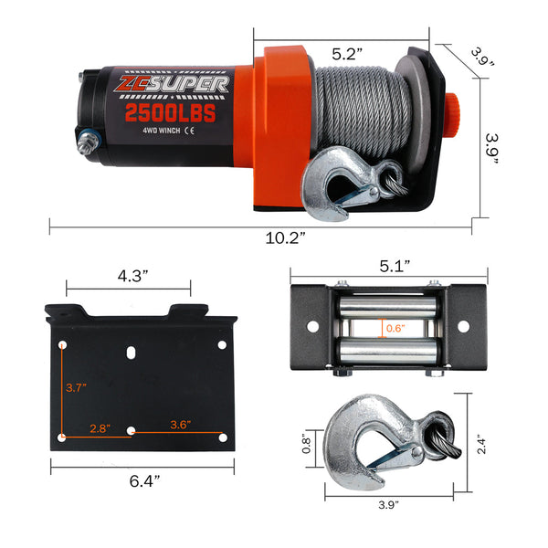 Tow Bars & Winches Zesuper Electric Winch 2500Lbs/1134Kg 12V 15.2M Steel Cable Atv Utv 4Wd 4X4 Boat