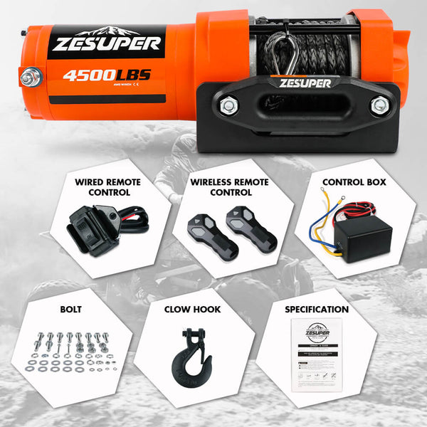 Zesuper 12V Electric Winch 4500Lb Synthetic Rope Boat Atv Trailer 4Wd