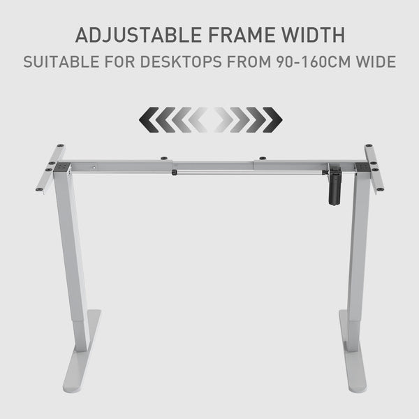 Fortia Single Motor Sit/Stand Desk Frame, 58 X 90-135Cm, 72-118Cm Height Adjustable, 70Kg Load, Silver