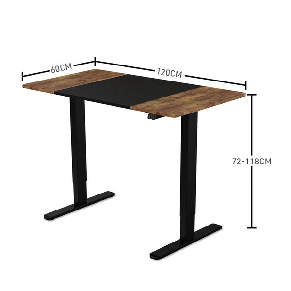 Standing Desks Fortia Sit To Stand Up Standing Desk, 120X60cm, 72 118Cm Electric Height Adjustable, 70Kg Rated, Oak Style/Black Frame