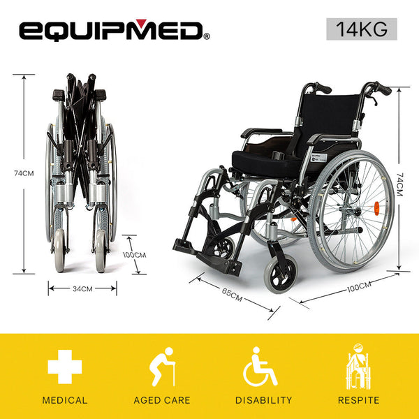 Wheelchairs Equipmed 24 Inch Portable Folding Wheelchair 24" Mobility Chair Alloy, Senior Elderly Aid