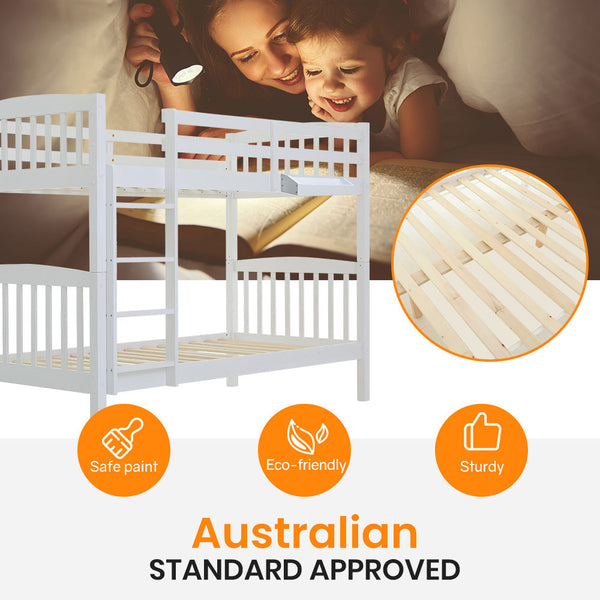 Single Bed Frames Slumber Wooden Kids Bunk Bed Frame, With Modular Design That Can Convert To 2 Single, White