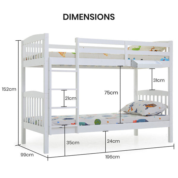 Single Bed Frames Slumber Wooden Kids Bunk Bed Frame, With Modular Design That Can Convert To 2 Single, White