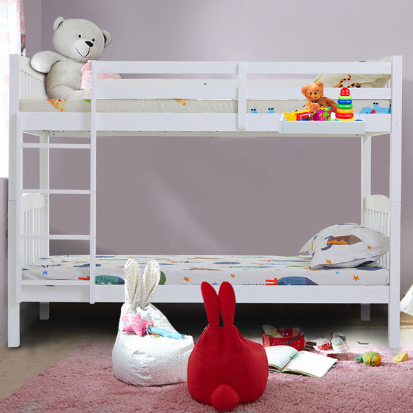 Single Bed Frames Slumber Wooden Kids Bunk Bed Frame, With Modular Design That Can Convert To 2 Single, White