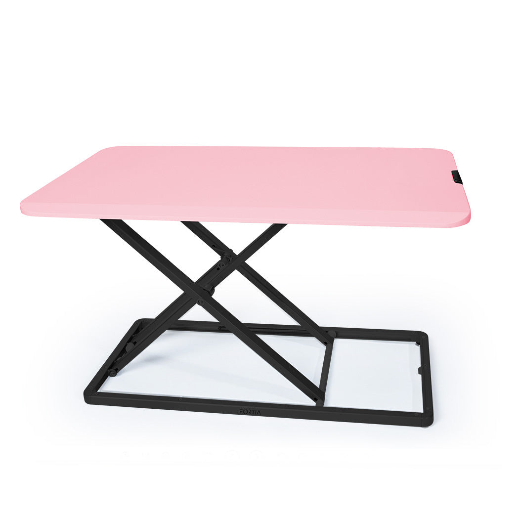 Fortia Desk Riser 74Cm Wide Adjustable Sit To Stand Dual Monitor, Keyboard, Laptop, Pink