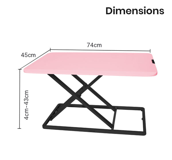 Fortia Desk Riser 74Cm Wide Adjustable Sit To Stand Dual Monitor, Keyboard, Laptop, Pink