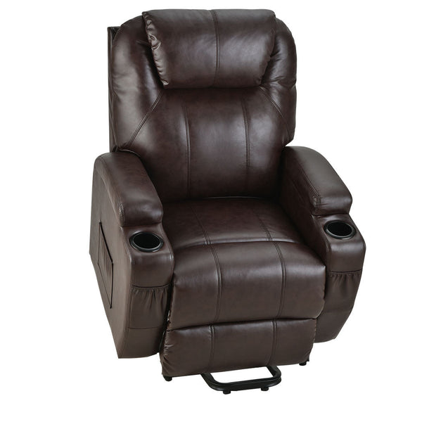 Sofas, Armchairs & Couches Fortia Electric Massage Lift Recliner Chair Faux Leather 8 Point Heating, Dark Crimson