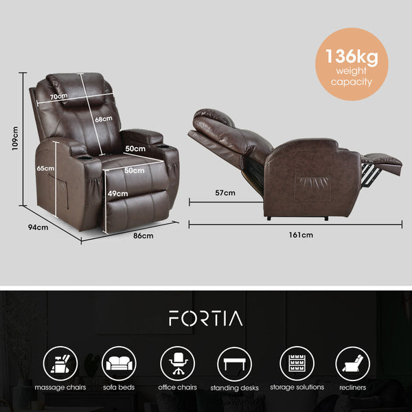 Sofas, Armchairs & Couches Fortia Electric Massage Lift Recliner Chair Faux Leather 8 Point Heating, Dark Crimson