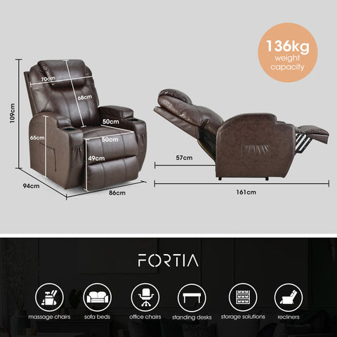 Fortia Electric Massage Lift Recliner Chair Faux Leather 8 Point Heating, Dark Crimson