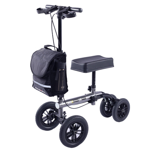 Walkers & Canes Equipmed Knee Scooter Walker, 10 Inch Tyres Dual Brakes Bag Broken Leg Ankle Foot Mobility Crutches Alternative Titanium Colour