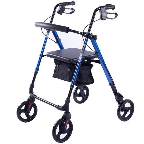 Walkers & Canes Equipmed 4 Wheel Lightweight Rollator Walker, Aluminium Frame, Seat, Carry Bag, For Seniors, Blue