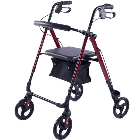 Walkers & Canes Equipmed 4 Wheel Lightweight Rollator Walker, Aluminium Frame, Seat, Carry Bag, For Seniors, Red