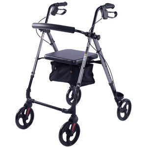 Walkers & Canes Equipmed 4 Wheel Lightweight Rollator Walker, Aluminium Frame, Seat, Carry Bag, For Seniors, Titanium Style