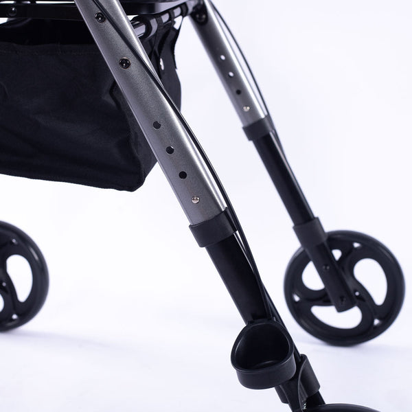 Walkers & Canes Equipmed 4 Wheel Lightweight Rollator Walker, Aluminium Frame, Seat, Carry Bag, For Seniors, Titanium Style