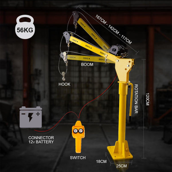 Tow Bars & Winches T Rex 800Kg Electric Hoist Winch Crane 12V 360 Degree Engine Car Truck Lift