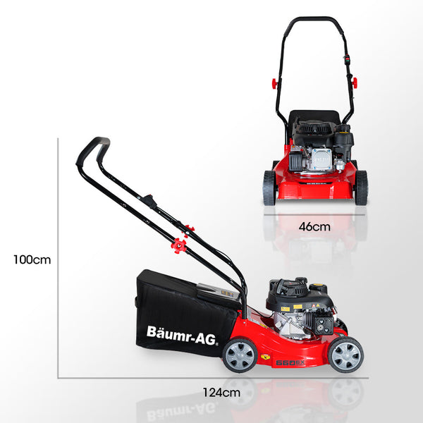 Petrol Mowers Baumr Ag 139Cc Lawn Mower 4 Stroke 16 Inch Petrol Lawnmower Hand Push Engine 35L Catcher