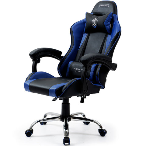 Office Chairs Overdrive Conquest Series Reclining Gaming Ergonomic Office Chair With Lumbar And Neck Pillows, Black Blue