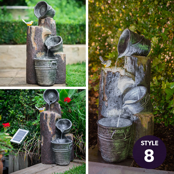 Outdoor Fountains Protege Solar Fountain Water Feature Outdoor 4 Bowl With Led Lights Charcoal