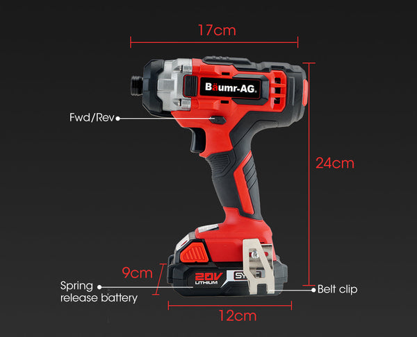 Screw Guns & Screwdrivers Baumr Ag 20V Cordless Impact Driver Lithium Screwdriver Kit W/ Battery Charger