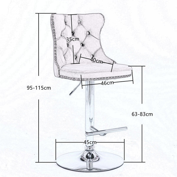 Benches Bar Stools 2X Height Adjustable Swivel Bar Stool Velvet Stud Barstool With Footrest And Chromed Base Gray