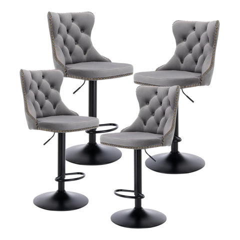 Benches Bar Stools 4X Height Adjustable Swivel Bar Stool Velvet Nailhead Barstool With Footrest