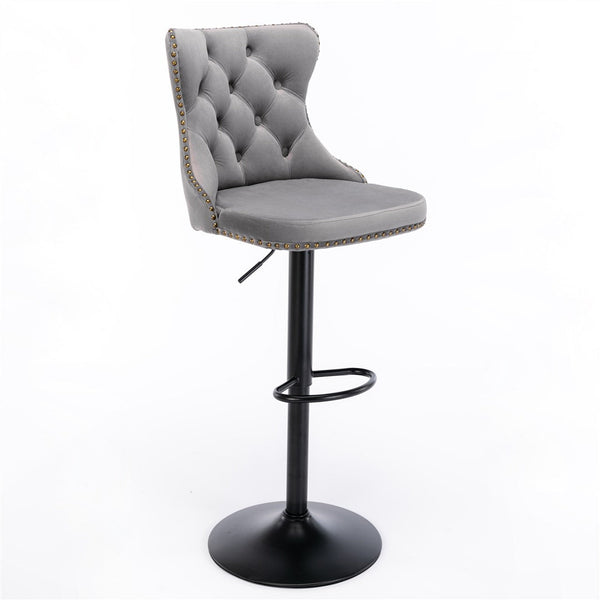 Benches Bar Stools 4X Height Adjustable Swivel Bar Stool Velvet Nailhead Barstool With Footrest