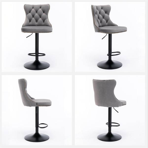 Benches Bar Stools 4X Height Adjustable Swivel Bar Stool Velvet Nailhead Barstool With Footrest