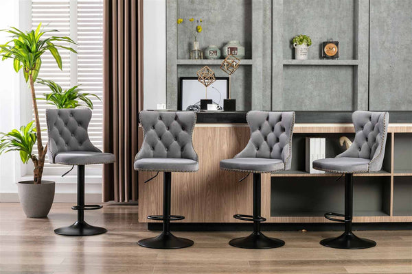 Benches Bar Stools 2X Height Adjustable Swivel Bar Stool Velvet Nailhead Barstool With Footrest