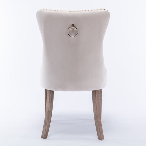 Dining Chairs 2X Velvet Upholstered Tufted Kithcen With Solid Wood Legs Stud Trim And Ring Beige