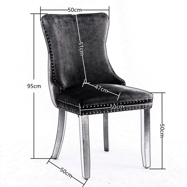 Dining Chairs 2X Velvet Upholstered Tufted Wingback Side With Studs Trim Solid Wood Legs For Kitchen